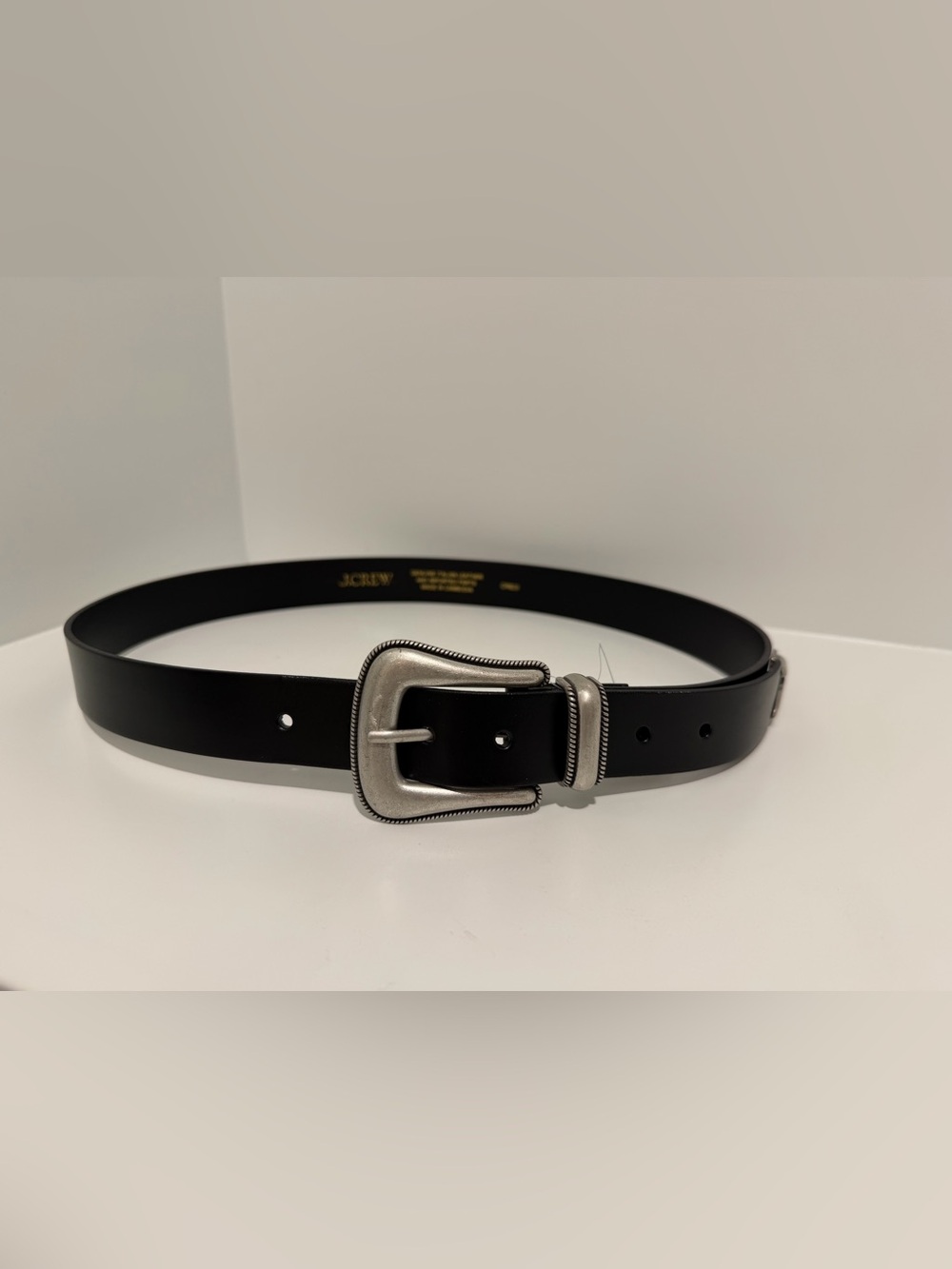 NEW J. Crew Western silver buckle belt in black Italian leather CR829 Medium - Picture 7 of 10